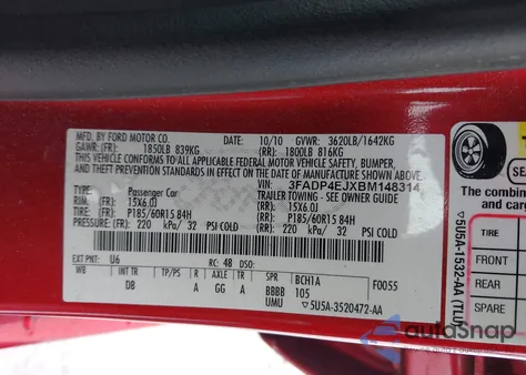 2011 Ford Fiesta Se из США, поврежденный, VIN 3FADP4EJXBM148314